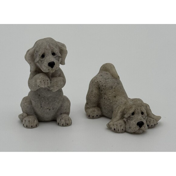 Miniature Hound Dog Dogs Puppy Nature Stone‎ Design Figurine x2 - Picture 1 of 7